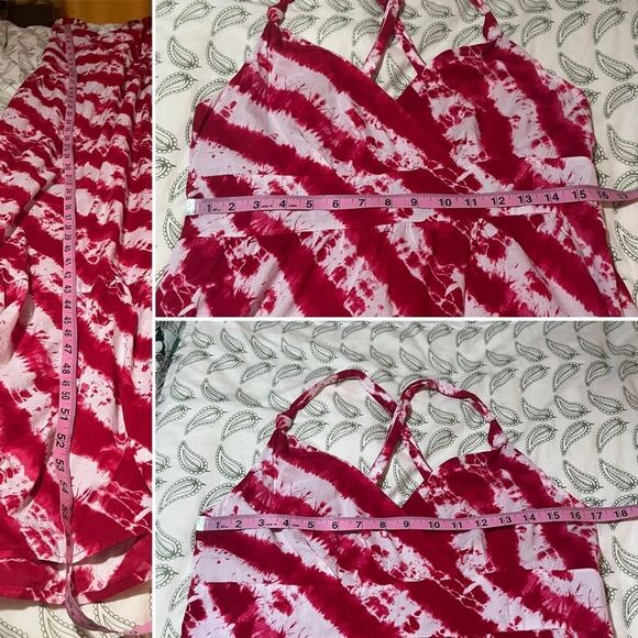 Calypso St. Barth Target Pink Red Tie Dye Cotton Tiered Maxi Dress Faux Wrap 12 - Picture 12 of 12